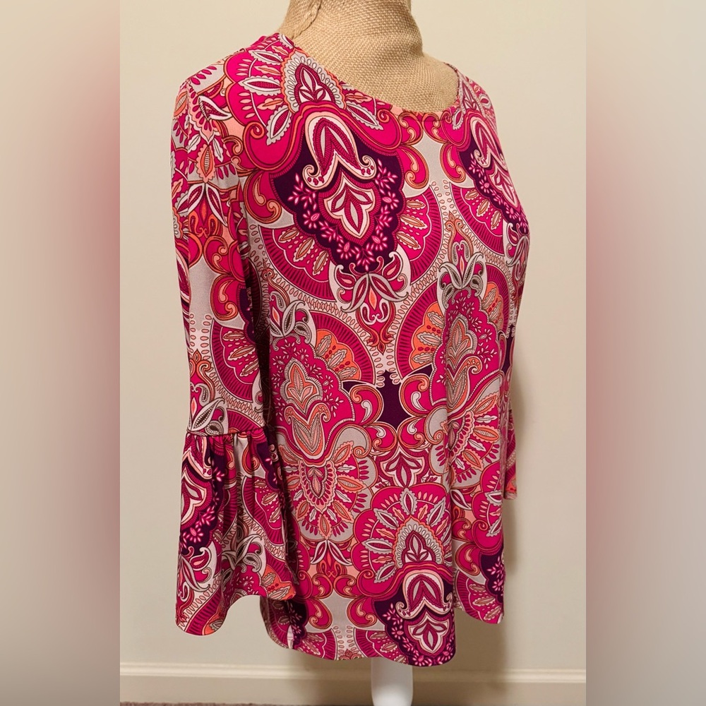 Chico's Pink and Orange Paisley Blouse -0-